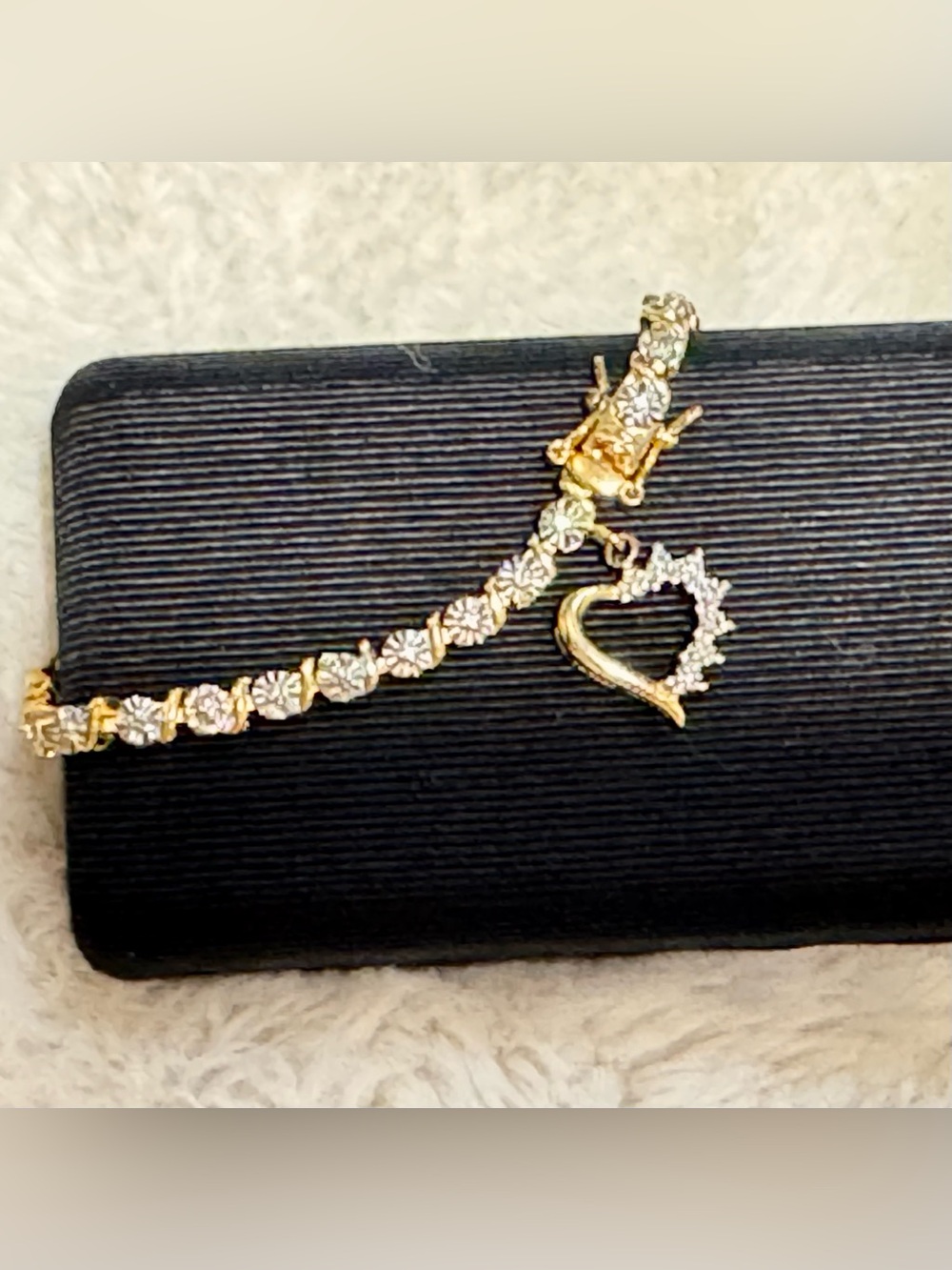 Ross-Simons 18kt Gold over 925 Sterling Tennis Bracelet with Crystal Heart Charm - Picture 2 of 10